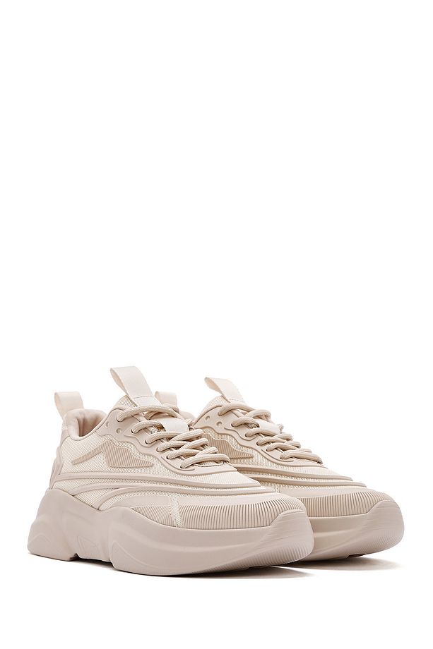 Kadın Bej Bağcıklı Kalın Tabanlı Sneaker 25SFD431114 - 3