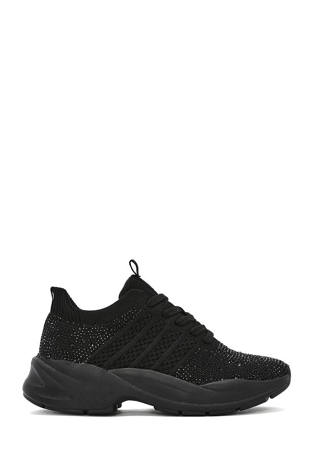 Zero Kadın Siyah Bağcıklı Taşlı Kumaş Sneaker 25sfd43156f - 1