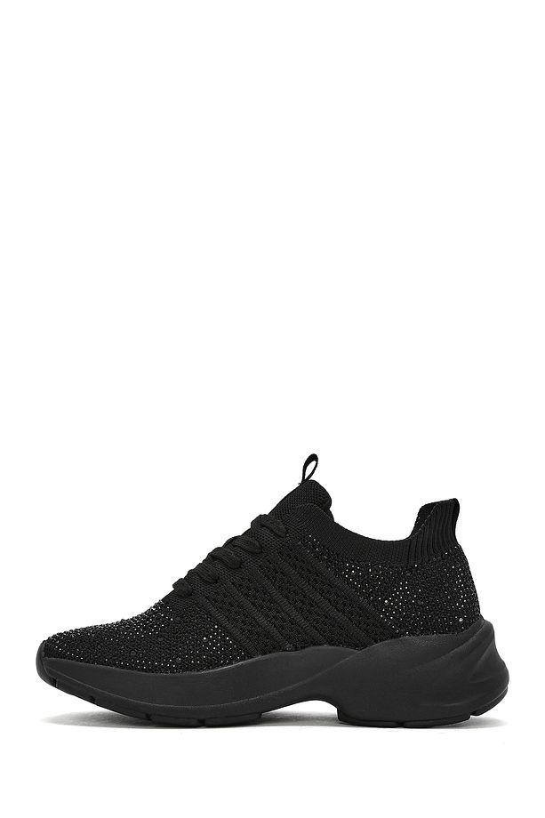 Zero Kadın Siyah Bağcıklı Taşlı Kumaş Sneaker 25sfd43156f - 2