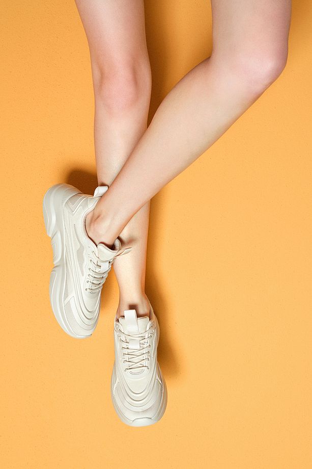 Kadın Bej Bağcıklı Kalın Tabanlı Sneaker 25SFD431114 - 1