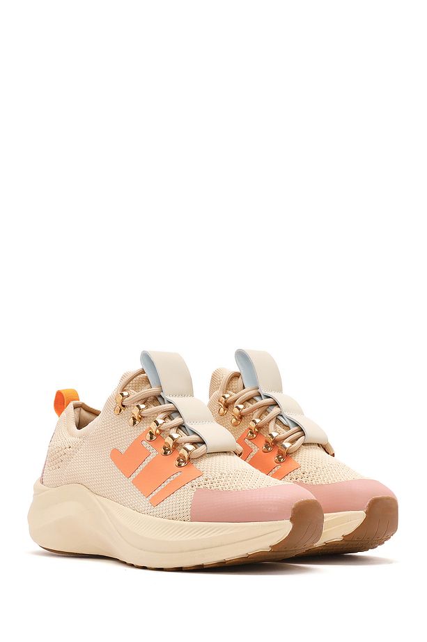 Zero Kadın Bej Kalın Tabanlı Bağcıklı Kumaş Sneaker 25sfd43166f - 3