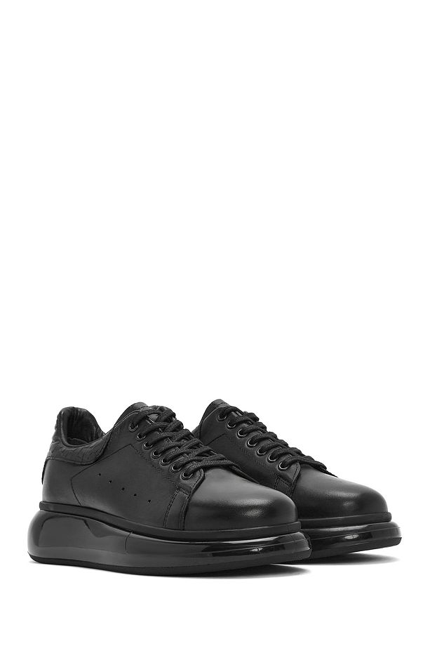 Erkek Siyah Bağcıklı Kalın Tabanlı Deri Sneaker 25SFD680018 - 3