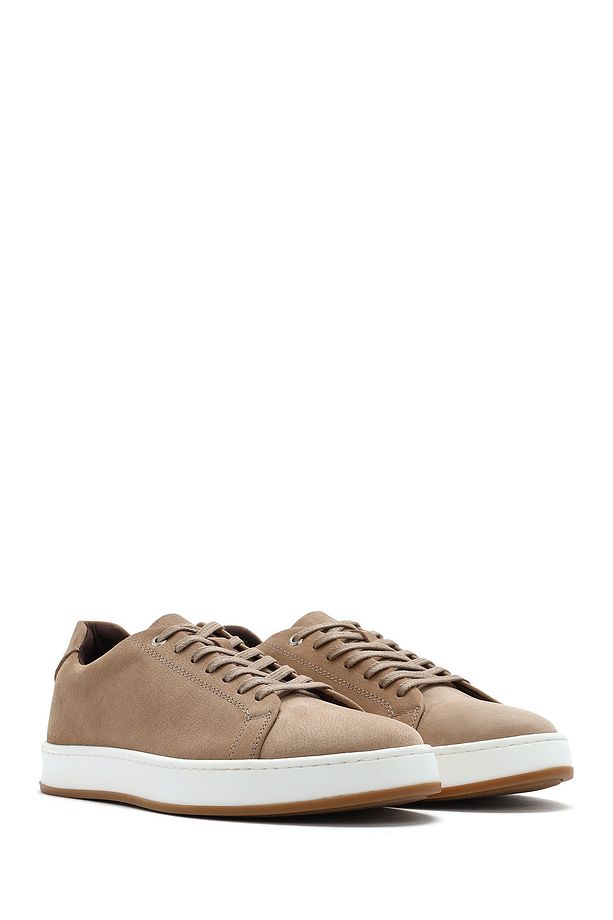 Erkek Bej Bağcıklı Nubuk Deri Sneaker 25SFD6601V3 - 3