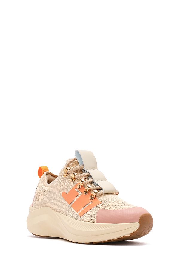 Zero Kadın Bej Kalın Tabanlı Bağcıklı Kumaş Sneaker 25sfd43166f - 6