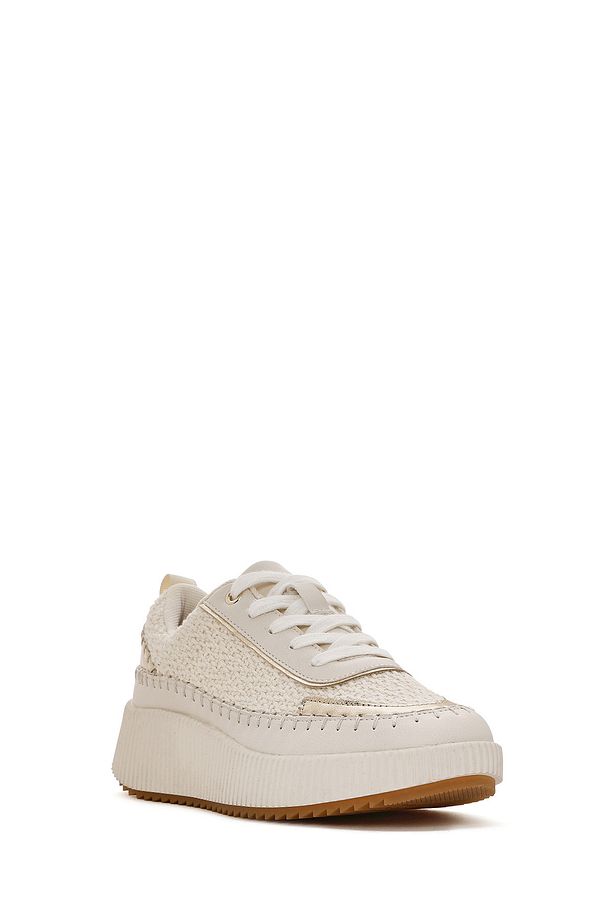 Kadın Bej Bağcıklı Kalın Tabanlı Örgülü Sneaker 25SFD43086F - 6