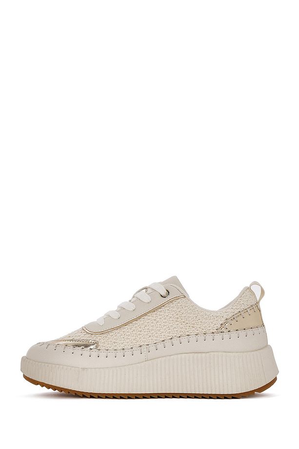 Kadın Bej Bağcıklı Kalın Tabanlı Örgülü Sneaker 25SFD43086F - 2