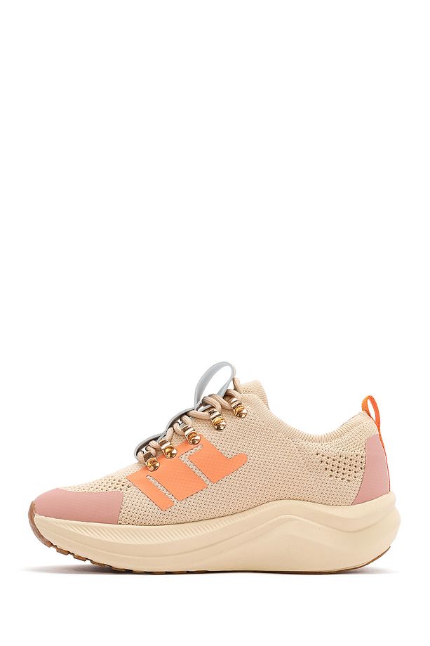 Zero Kadın Bej Kalın Tabanlı Bağcıklı Kumaş Sneaker 25sfd43166f - 2
