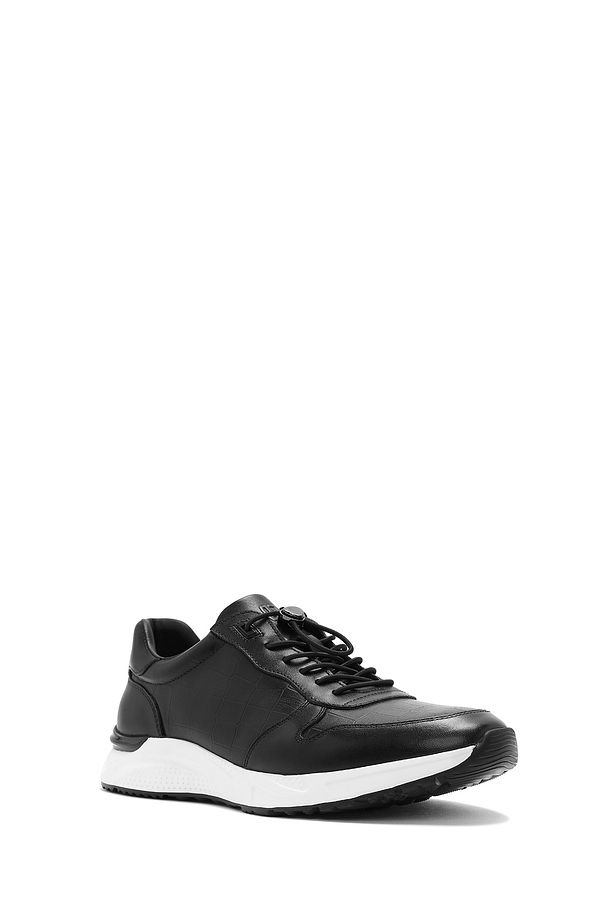 Erkek Siyah Kroko Desenli Bağcıklı Deri Sneaker 25SFD692318 - 6