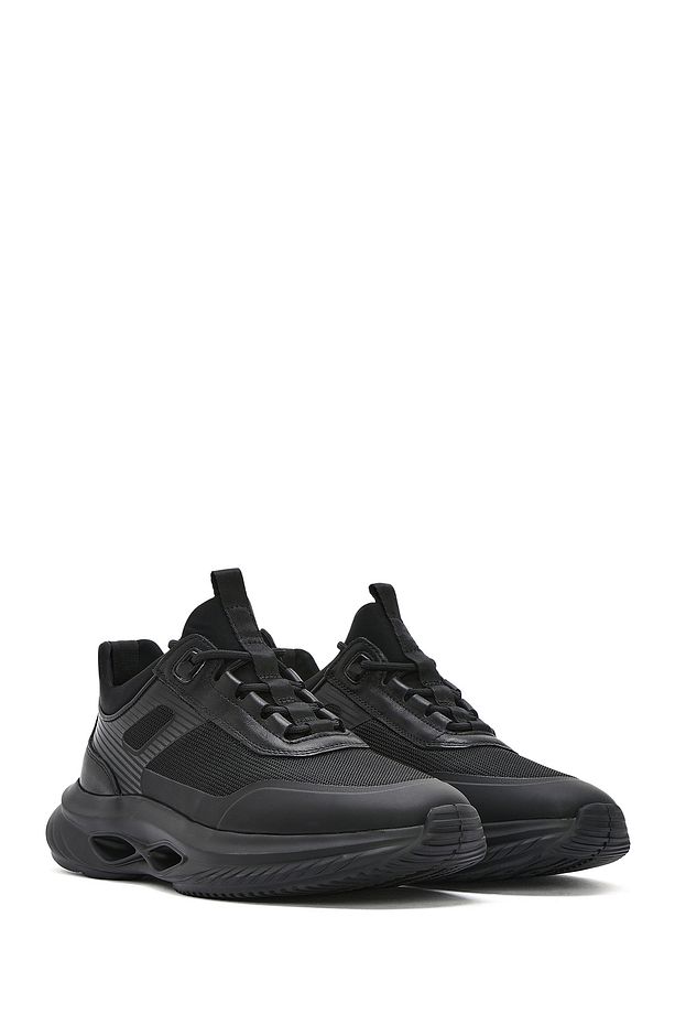 Erkek Siyah Kalın Tabanlı Bağcıklı Kumaş Sneaker 25SFD695414 - 3