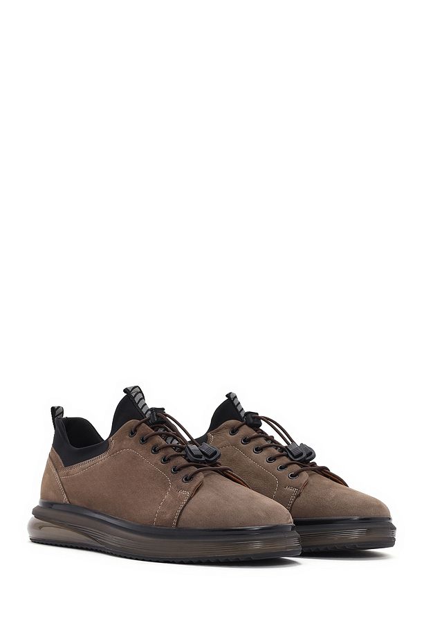 Erkek Vizon Bağcıklı Kalın Tabanlı Süet Deri Casual Sneaker 25sfd640810 - 3