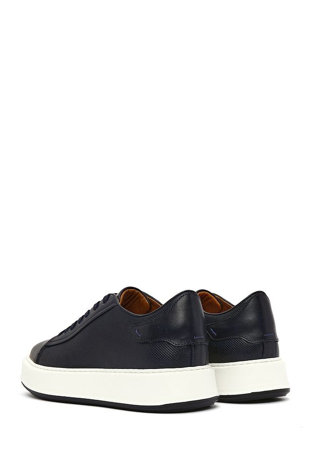 Erkek Lacivert Bağcıklı Kalın Tabanlı Deri Sneaker 25SFD610618 - 5