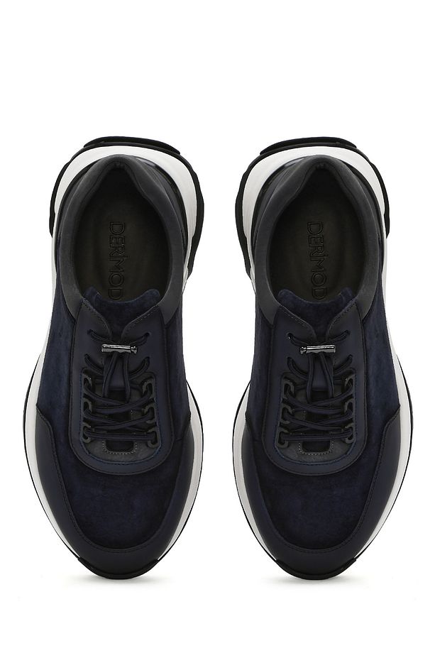 Erkek Lacivert Kalın Tabanlı Bağcıklı Süet Deri Sneaker 25SFD694610 - 7