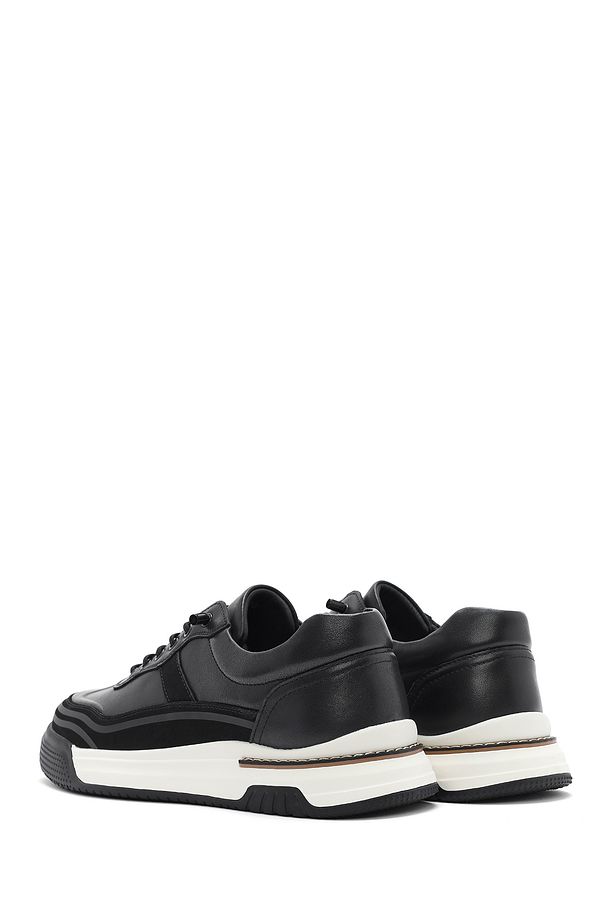 Erkek Siyah Bağcıklı Kalın Tabanlı Deri Sneaker 25SFD693518 - 5