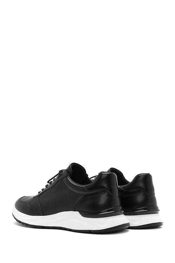 Erkek Siyah Kroko Desenli Bağcıklı Deri Sneaker 25SFD692318 - 5