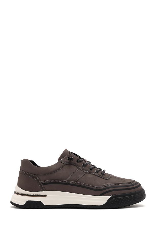 Erkek Gri Bağcıklı Kalın Tabanlı Nubuk Deri Sneaker 25SFD6935V3 - 1