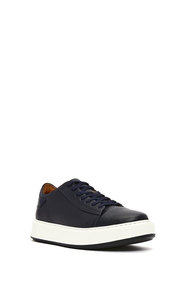 Erkek Lacivert Bağcıklı Kalın Tabanlı Deri Sneaker 25SFD610618 - 6