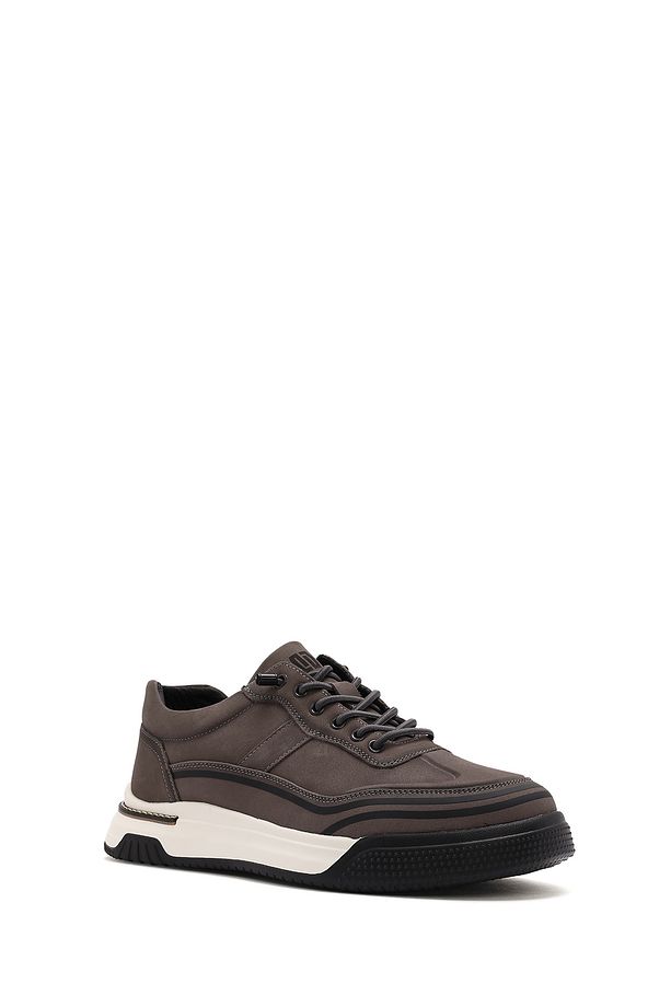 Erkek Gri Bağcıklı Kalın Tabanlı Nubuk Deri Sneaker 25SFD6935V3 - 6