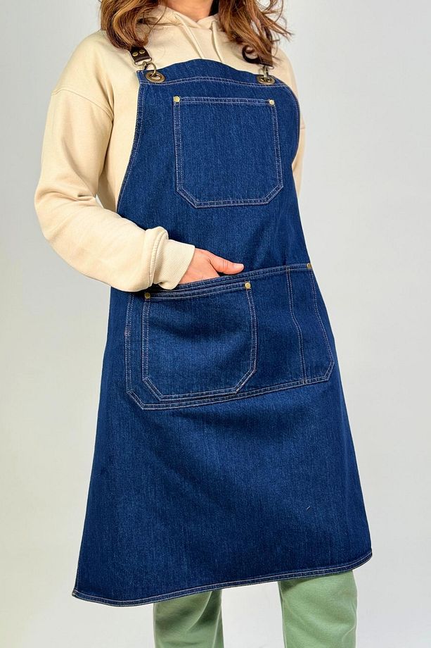 Cafe Barista Aşçı Şef Barmen Garson Seramik Çiçekçi Kot Önlük Denim - 4