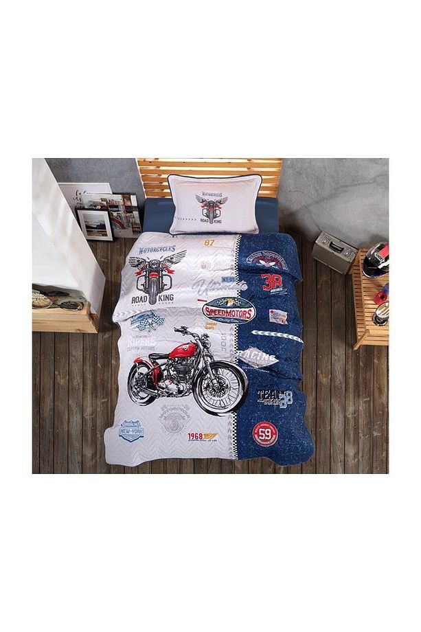Motorsiklet Desenli Çocuk-genç Odası Tek Kişilik Yatak Örtüsü - Clasy Road King - 1