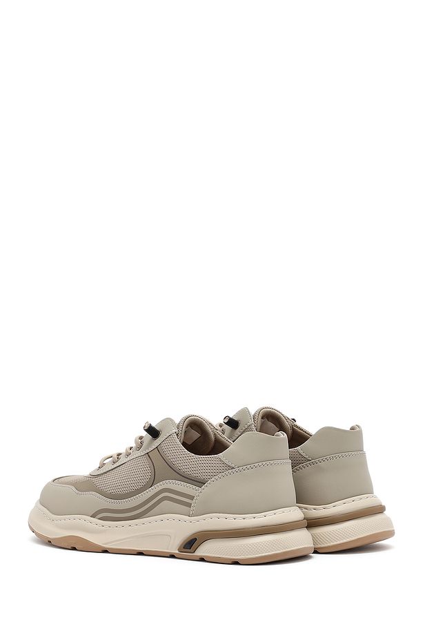 Erkek Bej Bağcıklı Deri Sneaker 25SFD693714 - 5