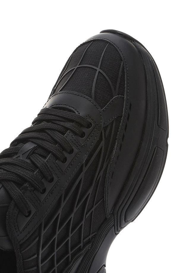 Erkek Siyah Bağcıklı Kalın Tabanlı Kumaş Sneaker 25SFD69416F - 8