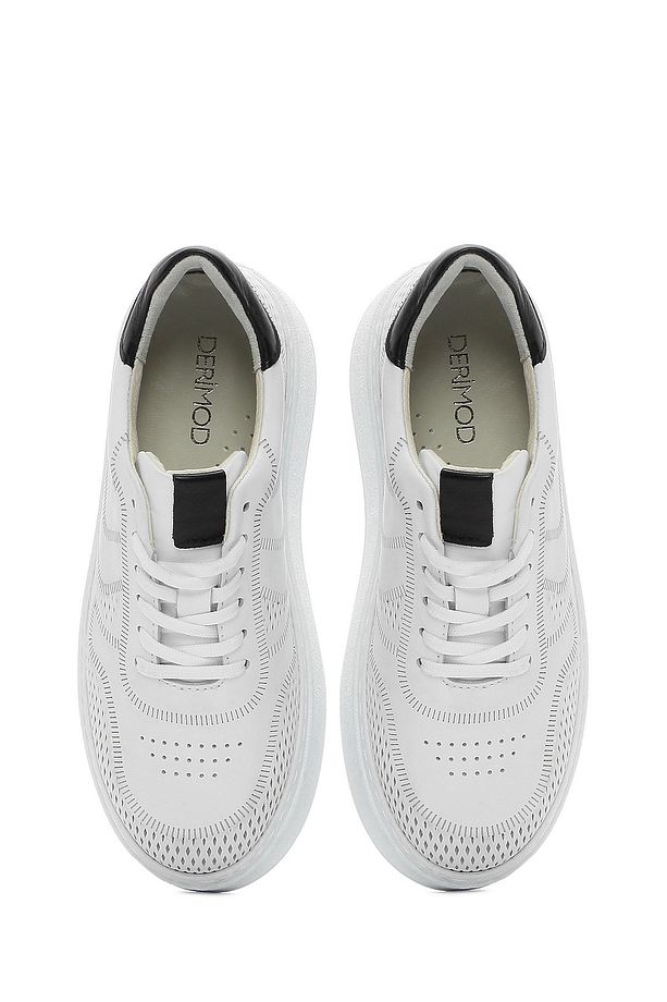 Kadın Beyaz Beğcıklı Kalın Tabanlı Deri Sneaker 25SFD371418 - 7