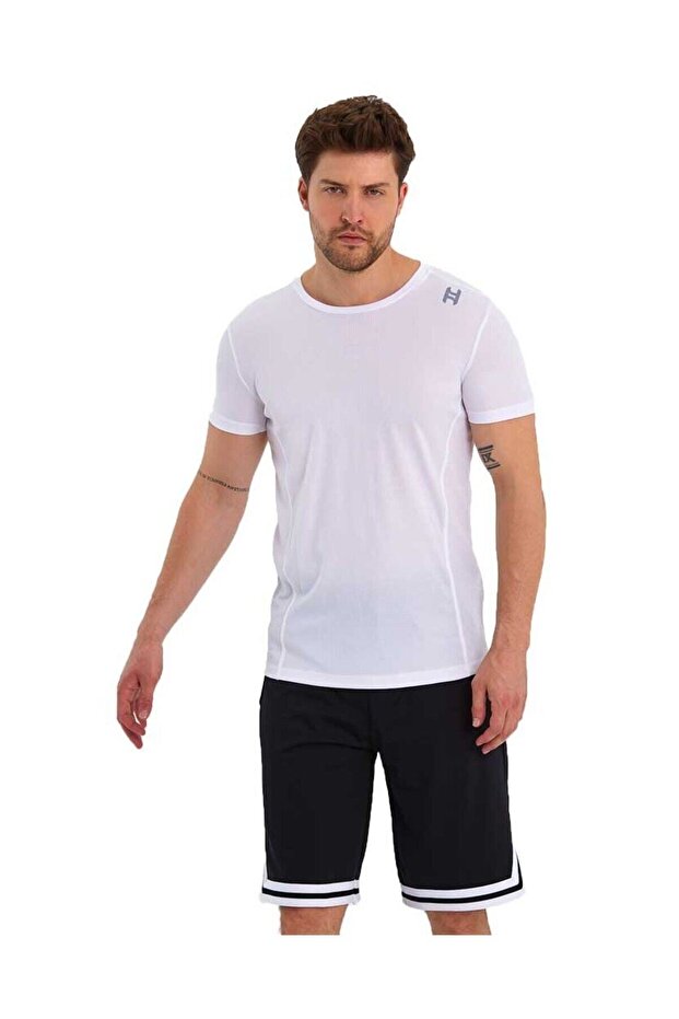 Erkek Polyester Beyaz Şeritli Basketbol Şort - 1