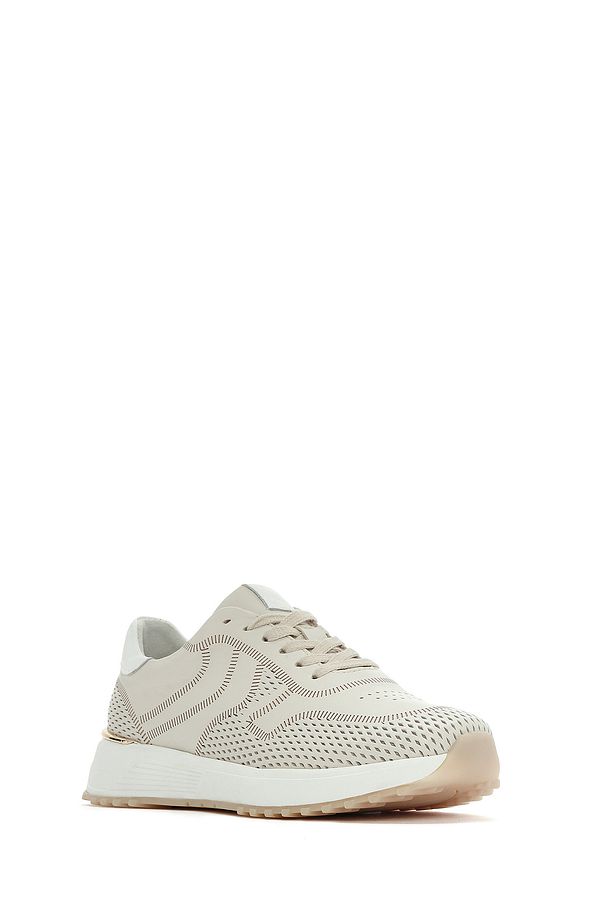 Kadın Krem Bağcıklı Kalın Tabanlı Deri Sneaker 25SFD372014 - 6