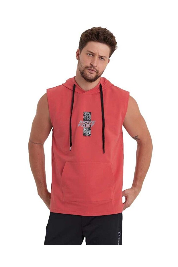 Men's Hooded Kangaroo Pocket Sleeveless Sweatshirt