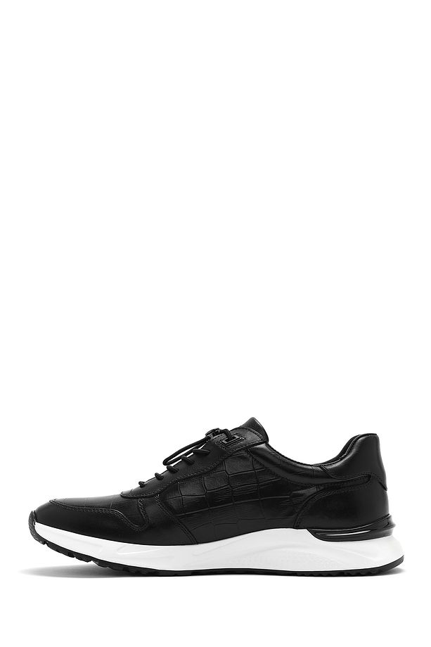 Erkek Siyah Kroko Desenli Bağcıklı Deri Sneaker 25SFD692318 - 2