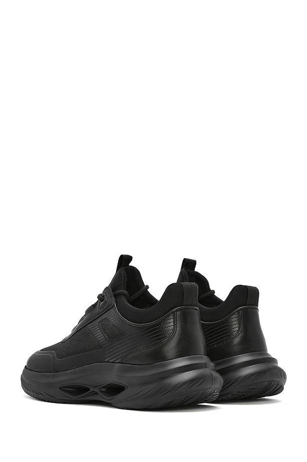 Erkek Siyah Kalın Tabanlı Bağcıklı Kumaş Sneaker 25SFD695414 - 5
