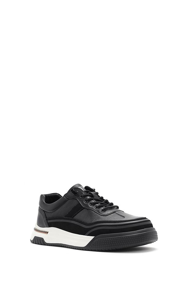Erkek Siyah Bağcıklı Kalın Tabanlı Deri Sneaker 25SFD693518 - 6