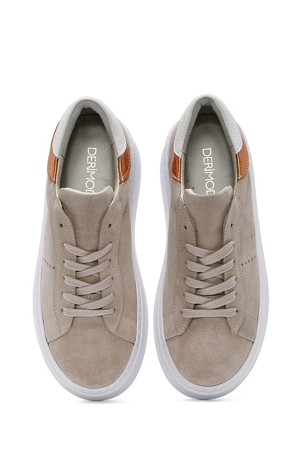 Kadın Bej Bağcıklı Kalın Tabanlı Süet Deri Sneaker 25SFD371510 - 7