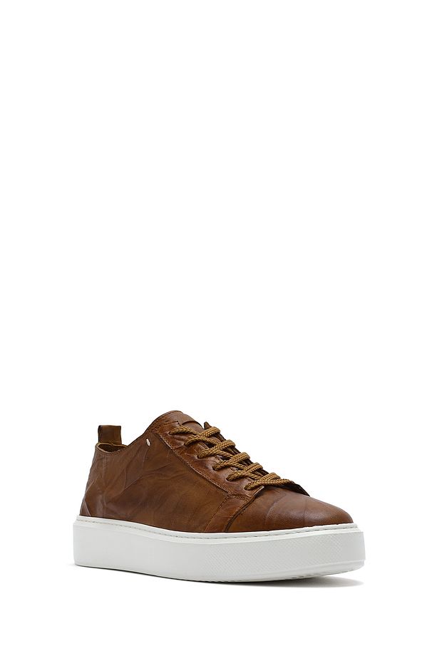 Erkek Taba Bağcıklı Kalın Tabanlı Deri Sneaker 25SFD688326 - 6