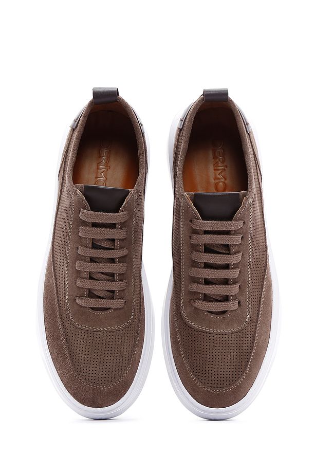 Erkek Vizon Bağcıklı Kalın Tabanlı Süet Deri Sneaker 25SFD740310 - 6