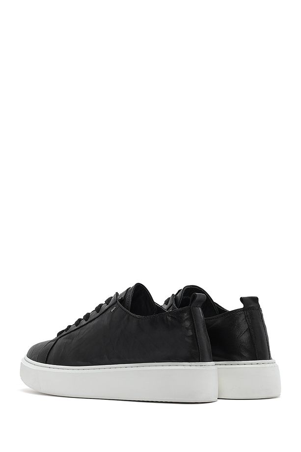 Erkek Siyah Bağcıklı Kalın Tabanlı Deri Sneaker 25SFD688326 - 5