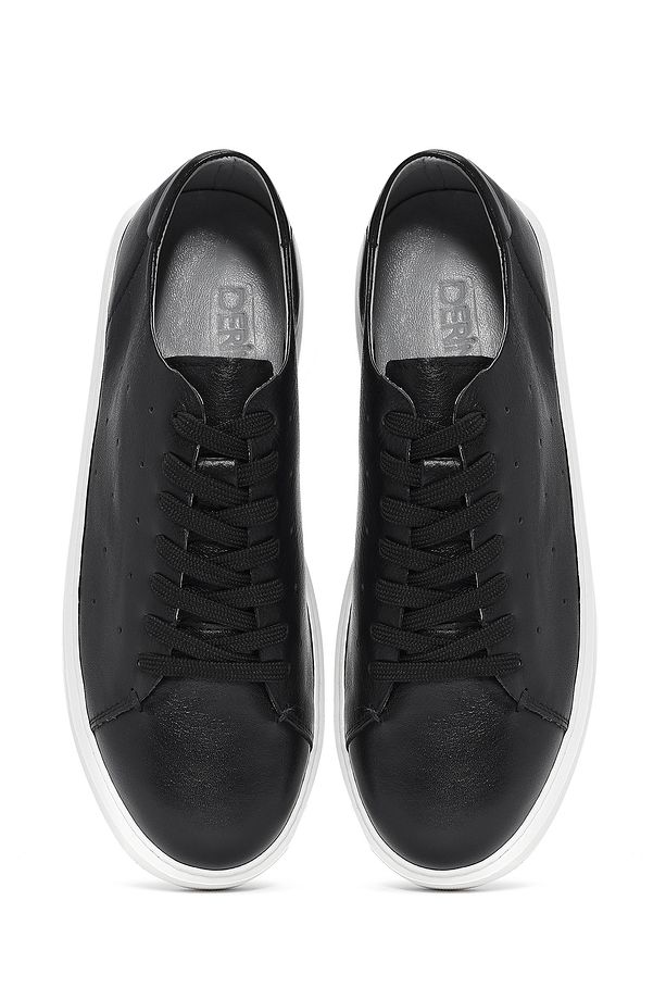 Erkek Siyah Bağcıklı Kalın Tabanlı Deri Sneaker 25SFD750618 - 6