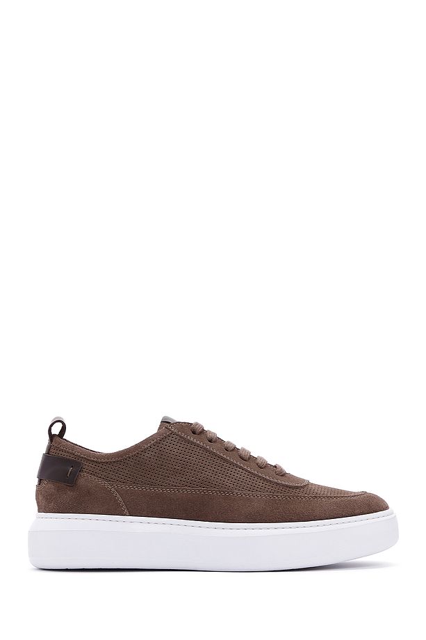 Erkek Vizon Bağcıklı Kalın Tabanlı Süet Deri Sneaker 25SFD740310 - 1