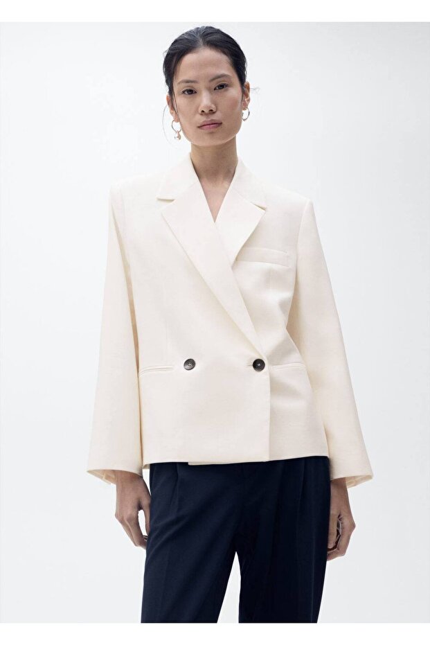 Kontrast Kruvaze Blazer Ceket - 1