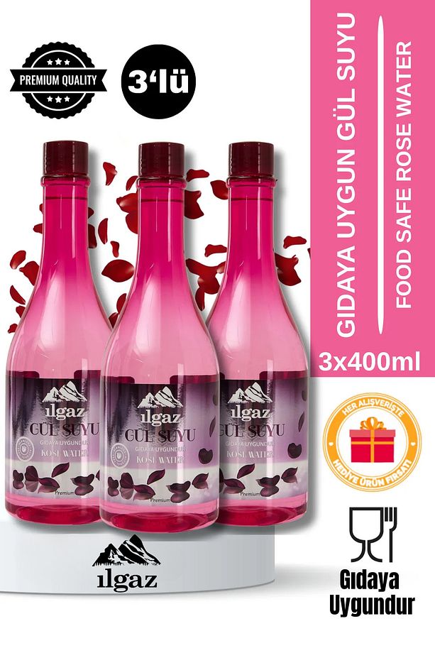 Gıdaya Eklenebilir Ve Içilebilir Gül Suyu 400 ml - 3'lü Eko Paket | Gıdaya Uygun Gül Aromalı - 1