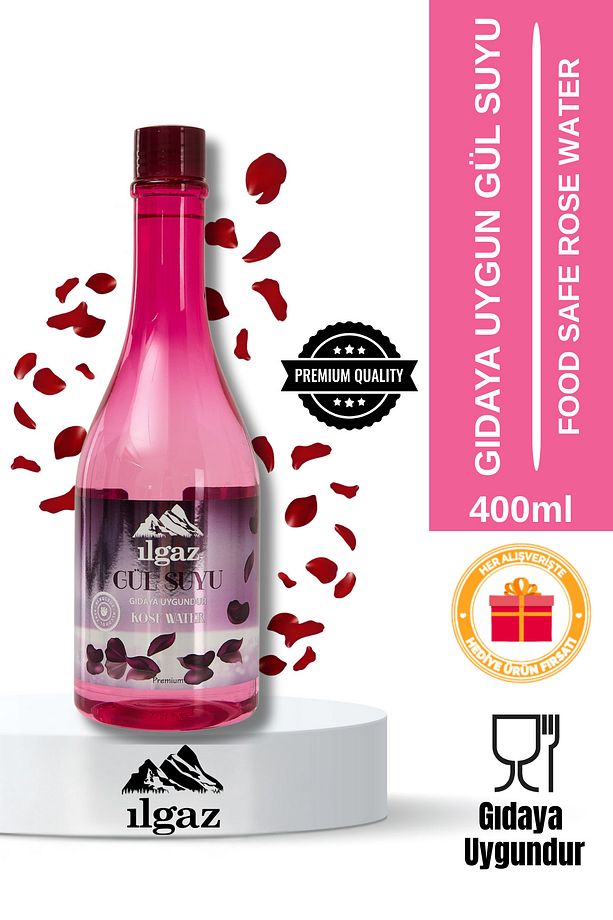 Gıdaya Eklenebilir Ve Içilebilir Gül Suyu 400 ml | Gıdaya Uygun Gül Aromalı - 1