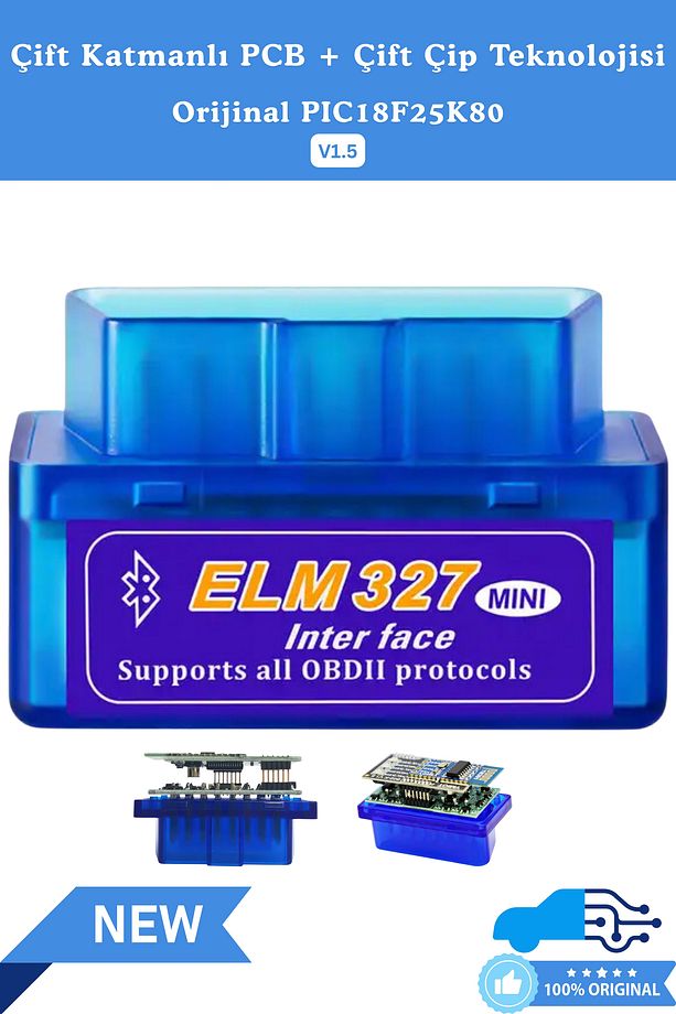 Elm327 Araç Arıza Tespit Cihazı – Orijinal Pıc18f25k80 Çift Çipli, Ios Ve Android Uyumlu V1.5 - 1