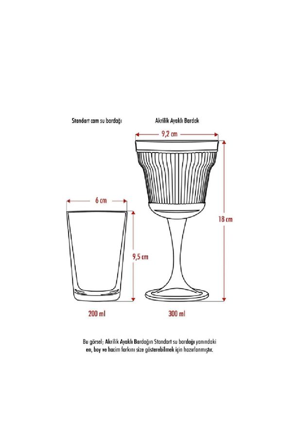 Akrilik Gül Kırmızısı Tekli Kadeh & Su Meşrubat Kahve Yanı Bardağı 300 ml ( Cam Değildir ) - 3