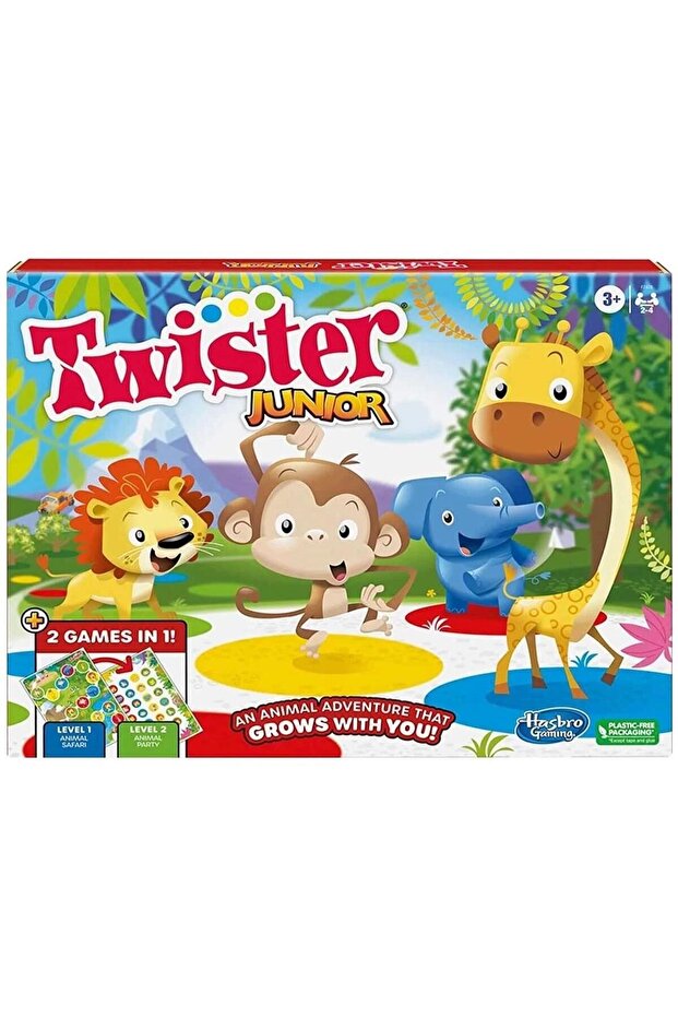 Toy Twister Junior Game, Animal Adventure 2-Sided Mat, 2 Games in 1