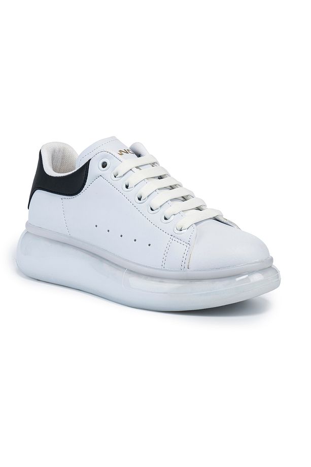 Erkek Beyaz Siyah Balon Taban Yüksek Tabanlı Sneaker Ayakkabı - 1
