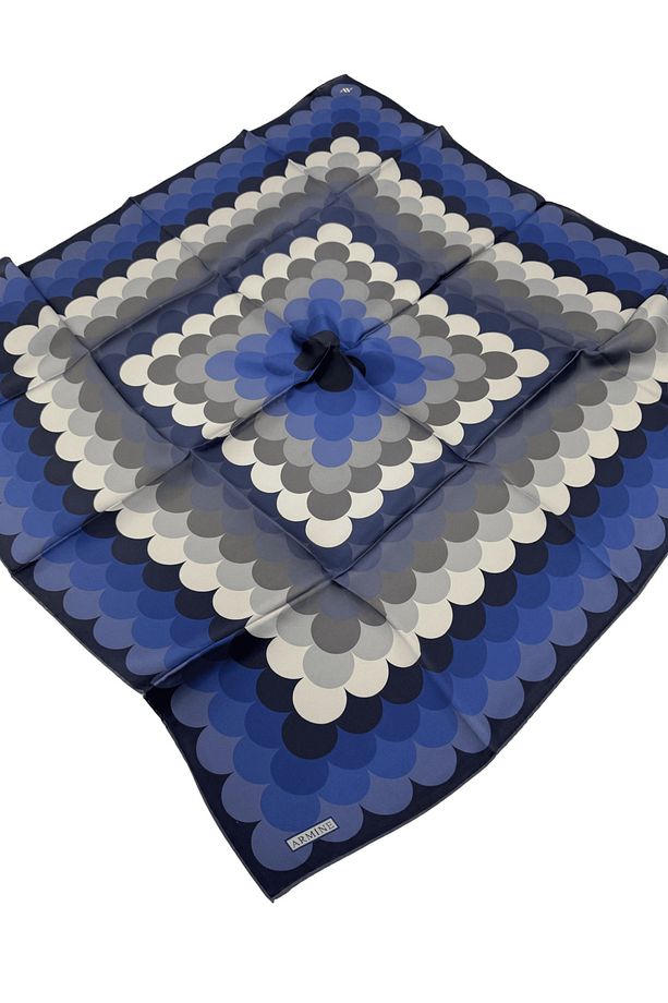 Nostalji Serisi Ipek Twill Eşarp 9212d-82 Geometrik Desen Indigo-siyah - 1