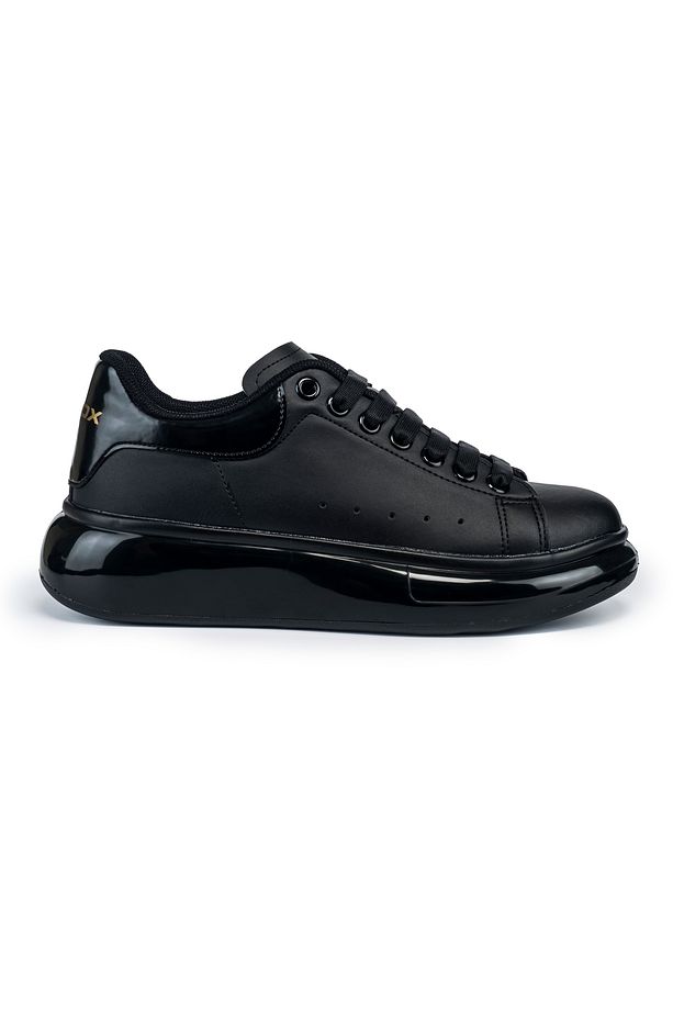 Erkek Parlak Balon Taban Siyah Yüksek Tabanlı Sneaker Ayakkabı - 2