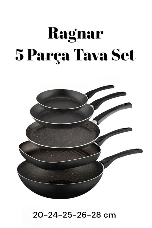 Ragnar 5 Parça Tava Seti 5 Li Çeyiz Tava Set Wok Grill Krep Tava Ve Yumurta Tavası - 1