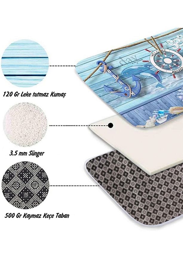 Banyo Paspas Takımı 2'Li - -Yıkanabilir Dijital Baskılı Kaymaz Taban-(60x100 + 40x60) - 3