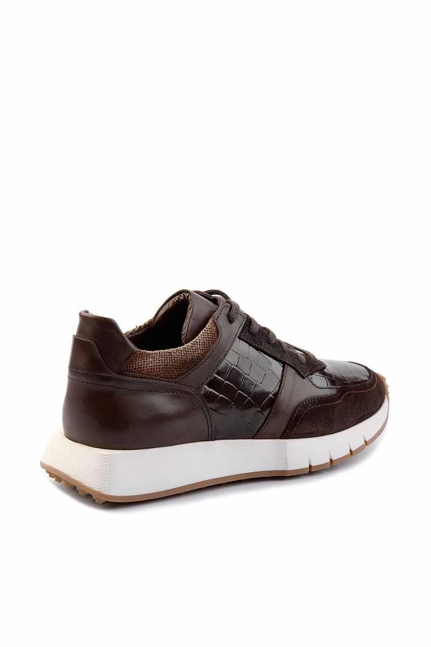 Kahve Kahve Kroko Hakiki Deri Erkek Sneaker E01310111502 - 4